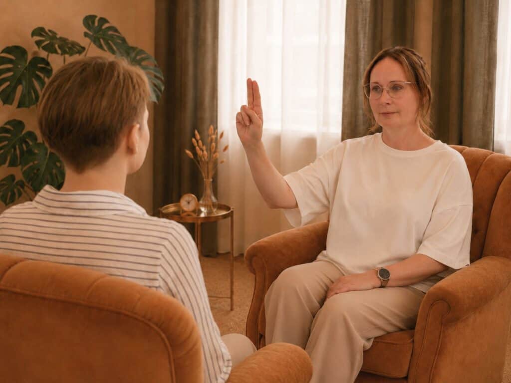 EMDR-Sitzung mit bilateraler Augenstimulation in einer Berliner Praxis